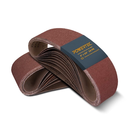 Powertec Sanding Belt Assortment, 4 in W, 24 in W, 3 Each of 60/80/120/150/240/400 Grit, Aluminum Oxide, 18PK 110008N