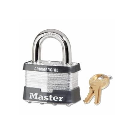 Master Lock No. 5 Laminated Steel Padlock, 3/8 in dia x 15/16 in W x 1 in H Shackle, Silver/Gray, Keyed 470-5KA-A1378
