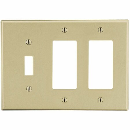 Hubbell Wiring Device-Kellems Wallplate, 3- Gang, 1) Toggle 2) Decorator, Ivory P1262I