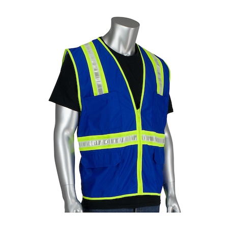 Pip Non-ANSI Surveyor's Style Safety Vest with Solid Front/Mesh Back 300-1000-BL/3X