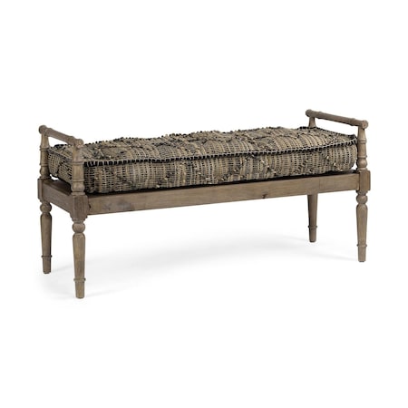 Homeroots 57in Beige And Brown Upholstered Cotton Blend Bench 376192