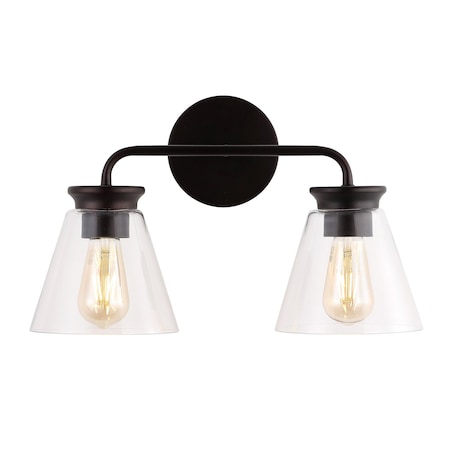 Jonathan Y Kondo 17" 2-Light Modern Farmhouse Iron LED Vanity, Oil Rubbed Bronze/Clear JYL9907A