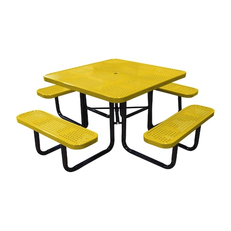 Leisure Craft 46" Square Picnic Table, Perforated Metal, Portable, Yellow T46SQP-PERF-YELLOW