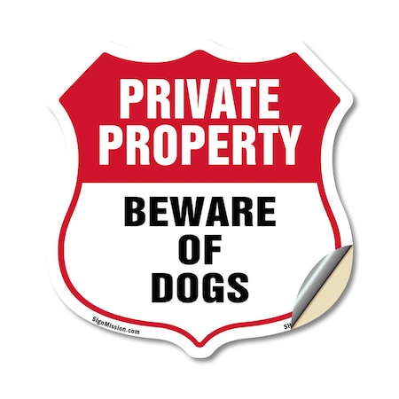 Signmission Private Property Shield Sign Beware Of D, 12 Inch X 12 Inch, Vinyl Decal SHI-D-12-440