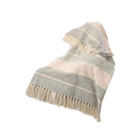 Homeroots 50" X 60" Gray Woven Cotton Striped Throw Blanket with Tassels 516582