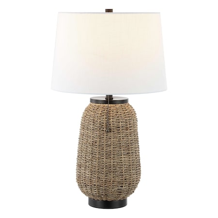 Jonathan Y Chakrii 25" Rustic Bohemian Iron/Rattan LED Table Lamp with Pull-Chain, Oil Rubbed Bronze/Dark Brown JYL4044B