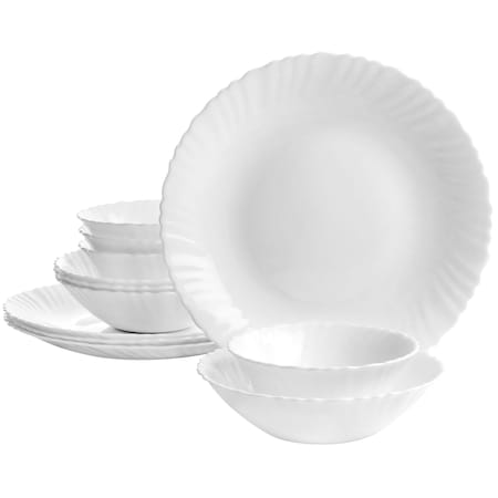 Gibson Ultra Radley 12 Piece Tempered Opal Glass Dinnerware Set in White 127232.12