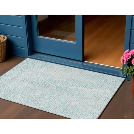 Homeroots 3' X 5' Aqua And Ivory Geometric Washable Indoor Outdoor Area Rug 577541