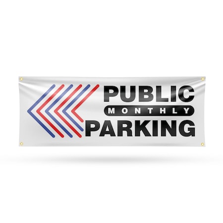 Signmission Public Monthly Parking Left, 18 Inch x 48 Inch, Vinyl Banner B-30819