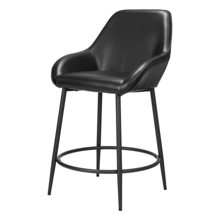 Homeroots Set of Two 25" Black Faux Leather And Steel Counter Height Bar Chairs 555709