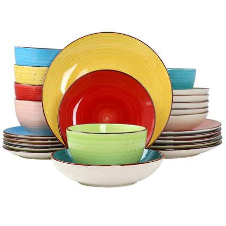 Elama Sebastian 24 Piece Double Bowl Stoneware Dinnerware Set in Assorted Colors ELM-SEBASTIAN24