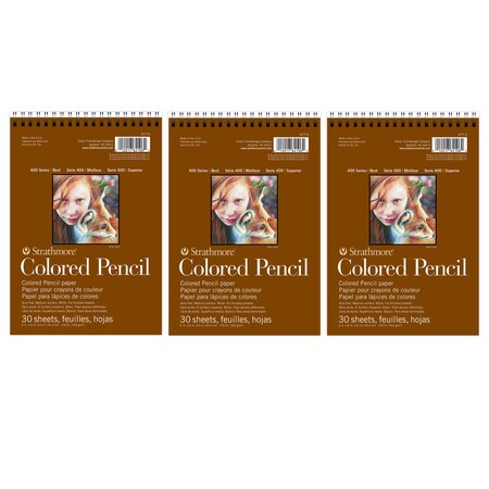 Strathmore 400 Series Color Pencil Pad, Wire Binding, 30 Sheet, 6x8 inch, 3PK P477-6-06