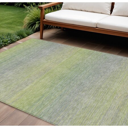 Homeroots 10' X 14' Artichoke Green Striped Washable Indoor Outdoor Area Rug 608794