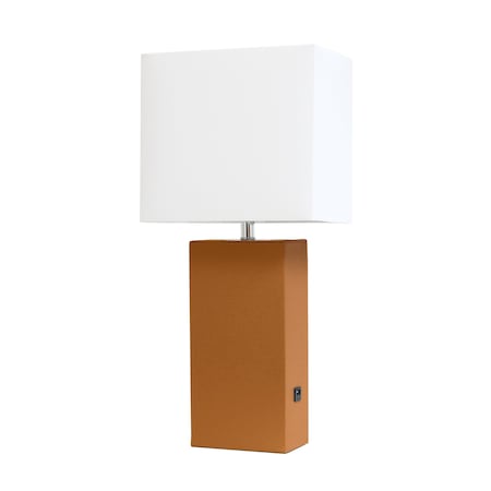 Homeroots 21" Tan USB Table Lamp LED With White Shade 643097