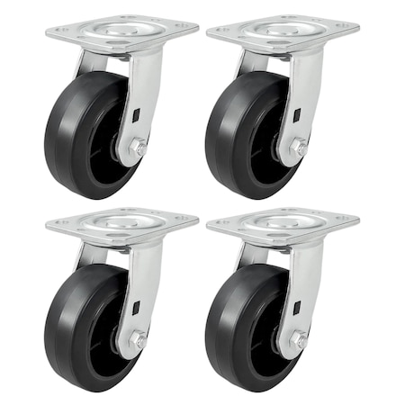 Hyw Products Heavy Duty Caster Set 5in Rubber on Cast Iron Wheels, 4 Swivel, 4PK 40-50S-A1-RC-4