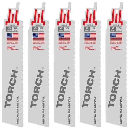 Milwaukee Tool 6" 18 TPI The Torch SAWZALL Blades (5 Pk) 48-00-5784