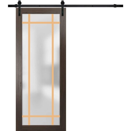 Sartodoors Sturdy Barn Door Frosted Tempered Glass Planum 2113 Black 24x96 Solid Core Modern Interior PLANUM2113BD-B-CA-24 x 96