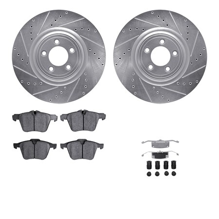 Dynamic Friction Co DFC Rotors-Drilled & Slotted-Silver w/ EURO 5000 Ceramic Brake Pads Incl Hdw 7612-20016