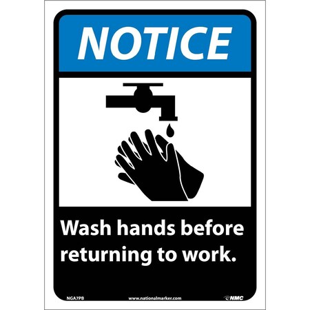 Nmc Notice Wash Hands Before Returning To Work Sign, NGA7PB NGA7PB