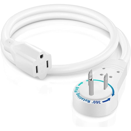 Maximm 1ft 16AWG Flat Plug Extension Cord, Single Outlet, 3-Prong Grounded, UL, White ADW-360-3101-W