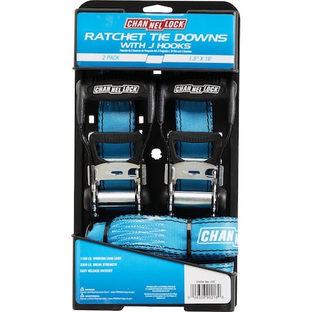 Channellock 1.5'' x 16 Ft. Ratchet Tie Down With Hooks, 2-Piece 574334