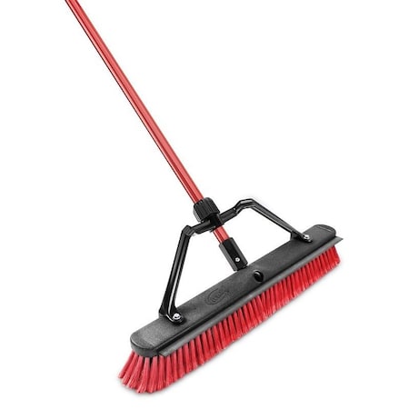 Libman Multi-Surface Squeegee Push Broom, 25-1/2 in Sweep Face, 3 in L Trim, Recycled PET Bristle, 64 in L, Red 1230
