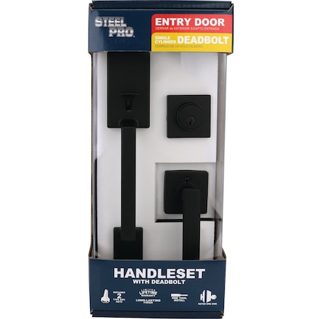 Steel Pro Matte Black Modern Handleset with Square Lever HAPX9S11L