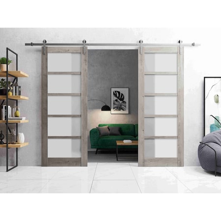 Sartodoors Sturdy Double Barn Door with Frosted Glass Grey 56x84 (2* 28x84) Solid Core Modern Interior QUADRO4002DB-S-NEB-5684