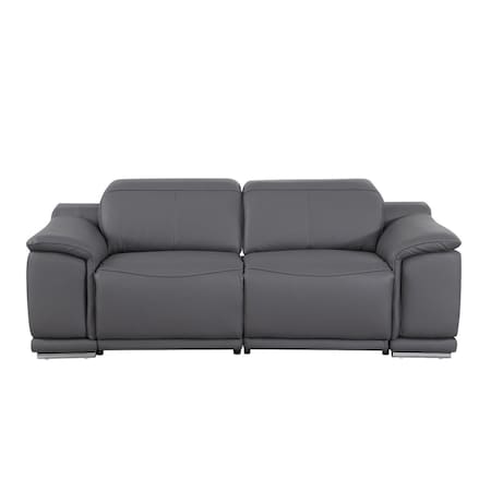 Homeroots 76in Dark Gray and Silver Italian Leather Power Reclining Loveseat 720517