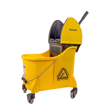Raxwell Mop Bucket & Wringer Combo, 35 Qt, High-Efficiency Down Press Wringer, Yellow, Durable 3" Casters RJF1001