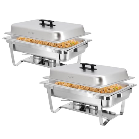 Megachef 9.5 Quart Foldable Stainless Steel Professional Chafing Dish/Buffet Server Trays, 2PK MG-430401-2