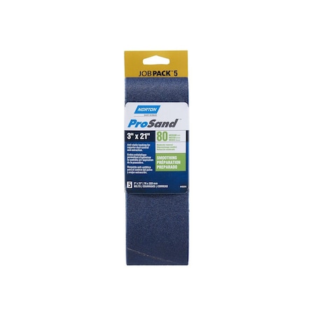 Norton Sanding Belt, 3 in W, 21 in L, 80 Grit, Medium, Zirconia Aluminum Abrasive, 5PK 07660749264