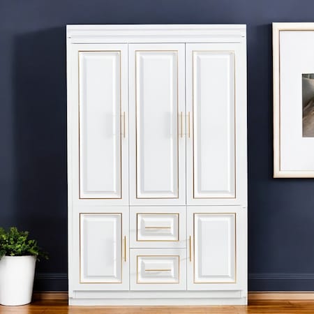 Homeroots 74" White And Gold Five Door Two Drawer Combo Dresser 569282