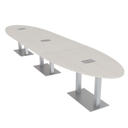 Skutchi Designs Oval Conference Table With Power Unit, 48 in W, 192 in L, Ivory HAR-OVL-48X192-DOU-K458-ESIL
