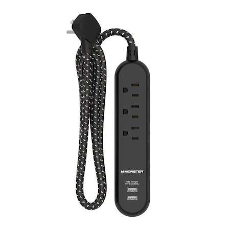 Monster 4 ft. L 3 outlets Power Strip with USB Ports Black 1713