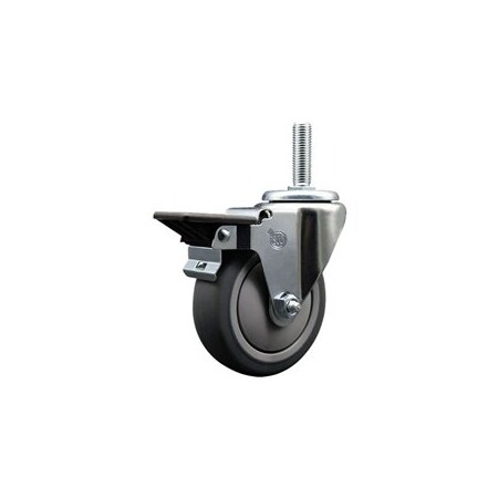Service Caster 4 Inch Thermoplastic Rubber Wheel Swivel 58 Inch Threaded Stem Caster with Brake SCC SCC-TS20S414-TPRB-PLB-58212