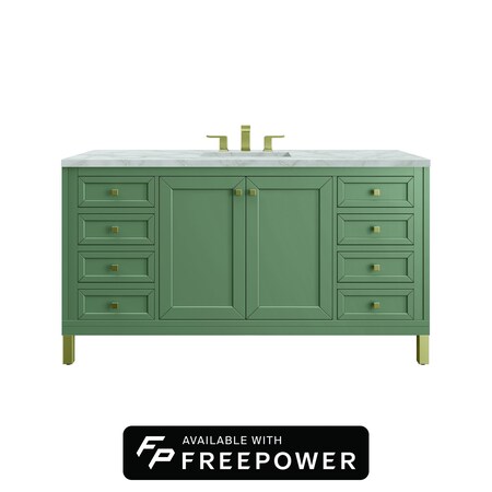 James Martin Vanities Chicago 60 in. Single Vanity, Smokey Celadon, w/ 3 CM Victorian Silver Silestone Top 503-V60S-SC-FVSL