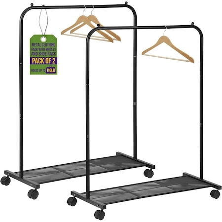 Lifemaster Metal Clothes Rack, Rolling Garment Rack with Wheels, Black, 2PK LMCOATRA2X