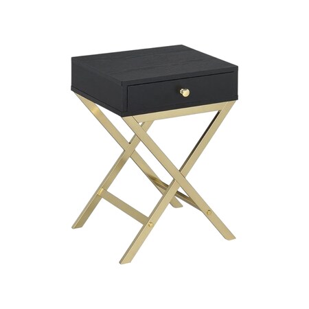 Homeroots 24" Gold And Black Solid Wood End Table With Drawer 286067