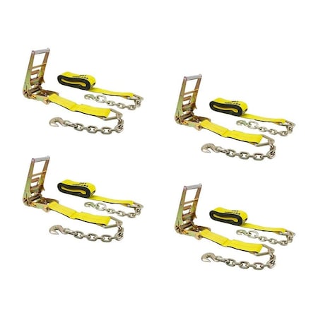 Mytee Products 3in X30ft Ratchet Straps w/Chain, WLL 5400 Tie Down Strap, 4PK RS330Cx4