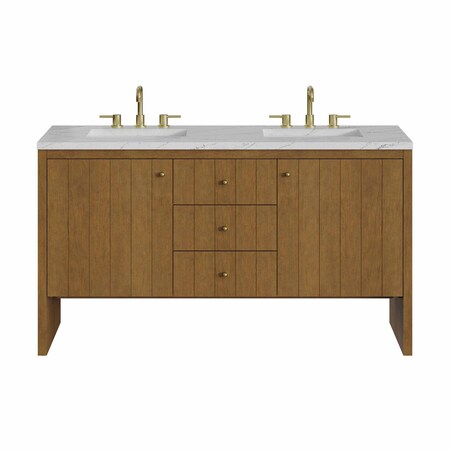 James Martin Vanities Hudson 60" Double Vanity, Honey Oak w/ 3 CM Ethereal Noctis Silestone Top 435-V60D-HNO-3ENC