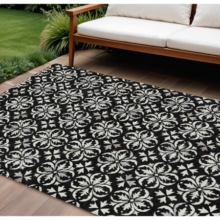 Homeroots 10' X 14' Black And Ivory Floral Washable Indoor Outdoor Area Rug 595930
