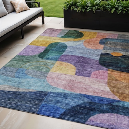 Homeroots 5' X 8' Blue Purple And Green Abstract Washable Indoor Outdoor Area Rug 604361