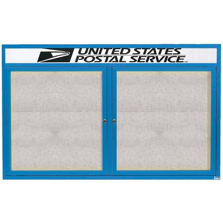 Aarco Illuminated Outdoor Enclosed Bulletin Board w/ Al Frame Header, Powder Coated Blue, 36''Hx60''W ODCC3660RHIB