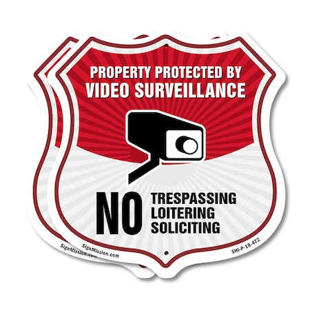 Signmission Video Surveillance Shield Sign Property, 18 inch X 18 inch, Plastic Sign, 2PK SHI-P-2PACK-18-472