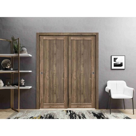 Sartodoors Sliding Closet Bypass Doors hardware Walnut Solid Core Modern Interior QUADRO4111DBD-WLN-36