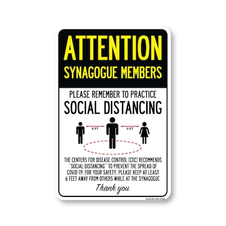 Signmission PSA Synagogue Members Practice Social Distancing 24in X 18in Wall Graphic, OS-NS-RD-1824-25386 OS-NS-RD-1824-25386