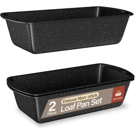 Bakken- Swiss Gray Marble Nonstick Loaf Pans Set of 2, 10.2in and 11in, Oven Safe to 450 DegF, Dishwasher Safe BKLOAFGRY22