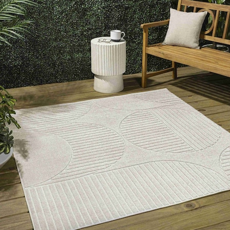 Jonathan Y Nordby High-Low Geometric Arch Scandi Striped Ivory/Cream 6 ft Square Indoor/Outdoor Area Rug SCN104B-6SQ