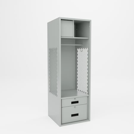 Pucel Athletic Gear Locker, 24 in W x 72 in H x 24 in D, 2 Drawers, Top Cabinet, Gray GL-2472-24-DR2-T